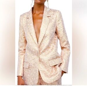 Zara Blush champagne jacquard print Elegant Cream Blazer